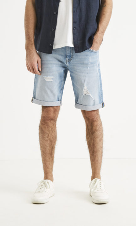 Celio Men's Denim Shorts 5Pocket Bleached Ανδρική Βερμούδα Jean